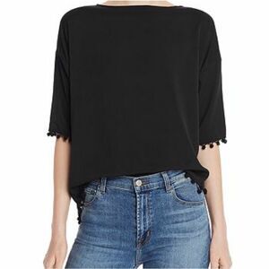 French Connection navy pom tassel top